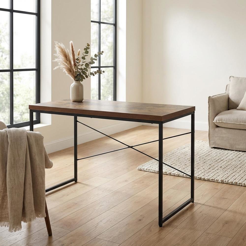 Wood Office Desk In Weathered Oak And Black With Modern Design