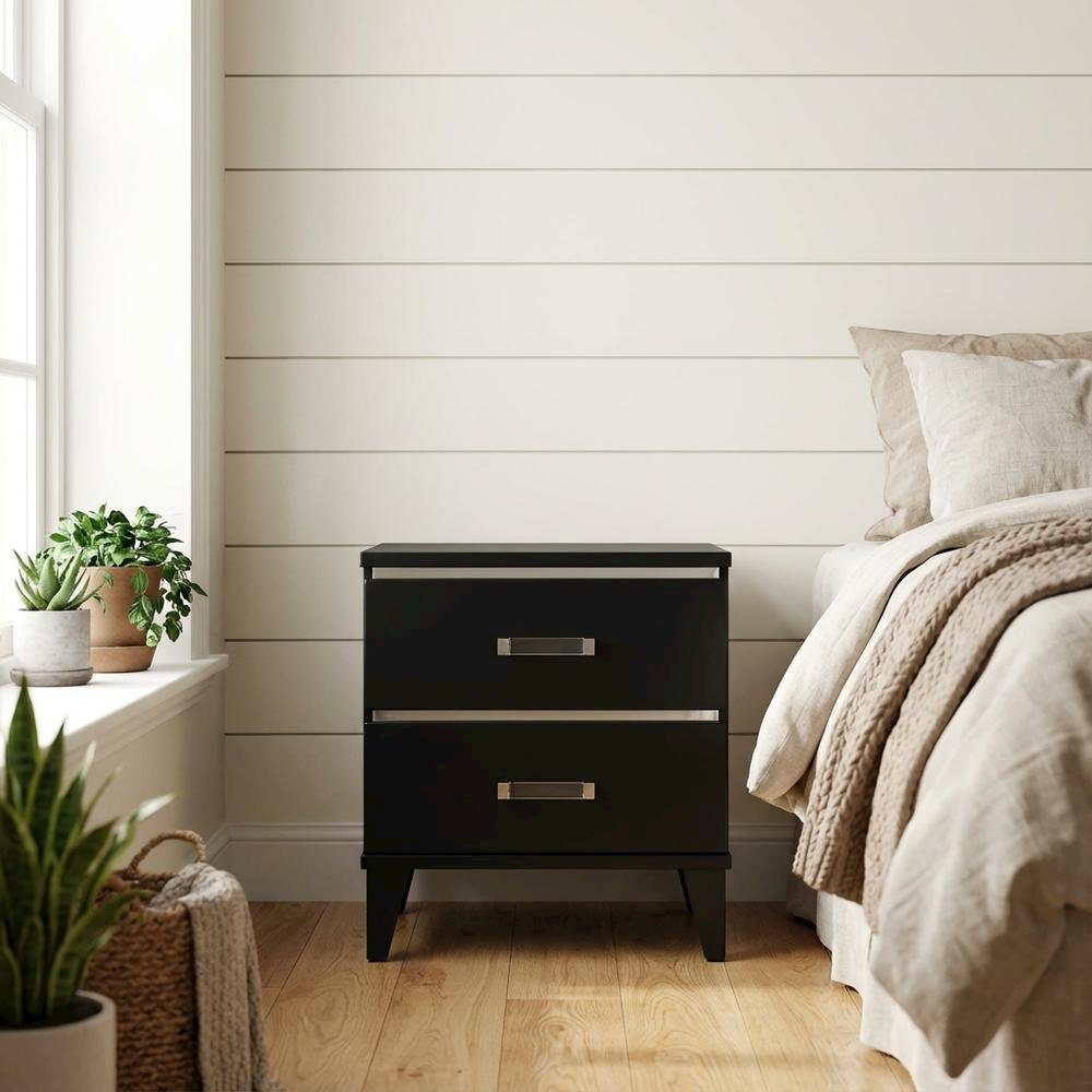 Black Finish Nightstand with Modern Storage Design