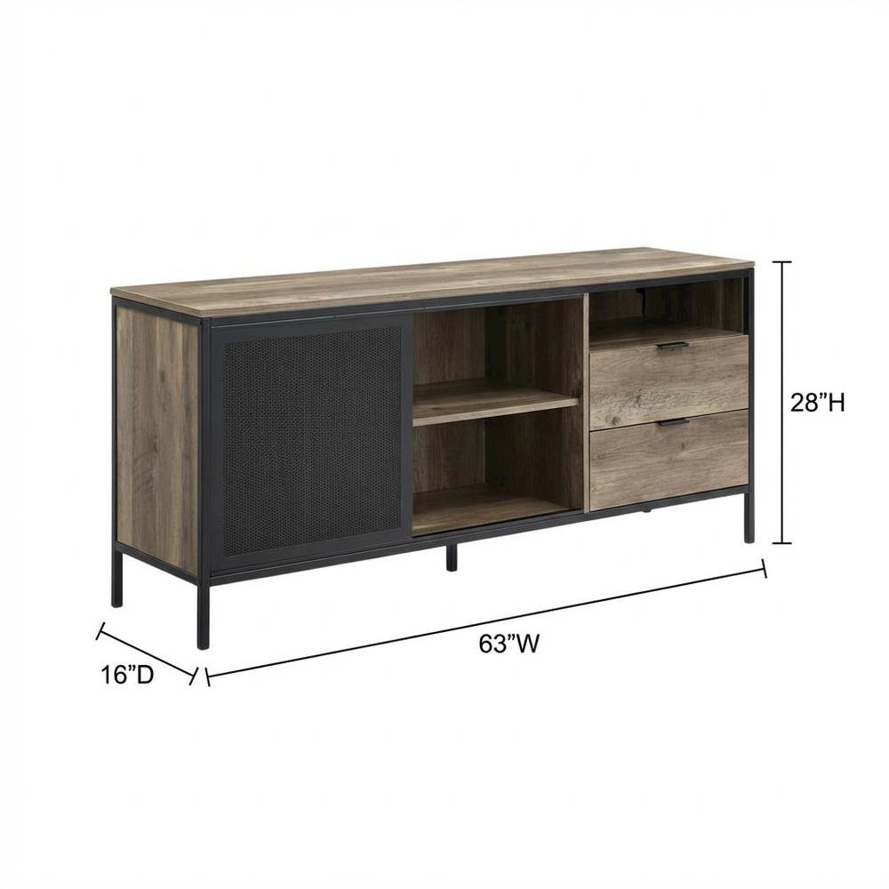 Industrial TV stand, Rustic Oak, Black finish, Composite wood, metal