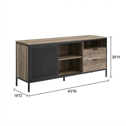 Industrial TV stand, Rustic Oak, Black finish, Composite wood, metal