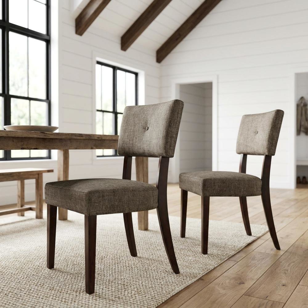 Performance Chenille Dining Chair with Wood Legs, Gray Fabric & Espresso, Set of 2