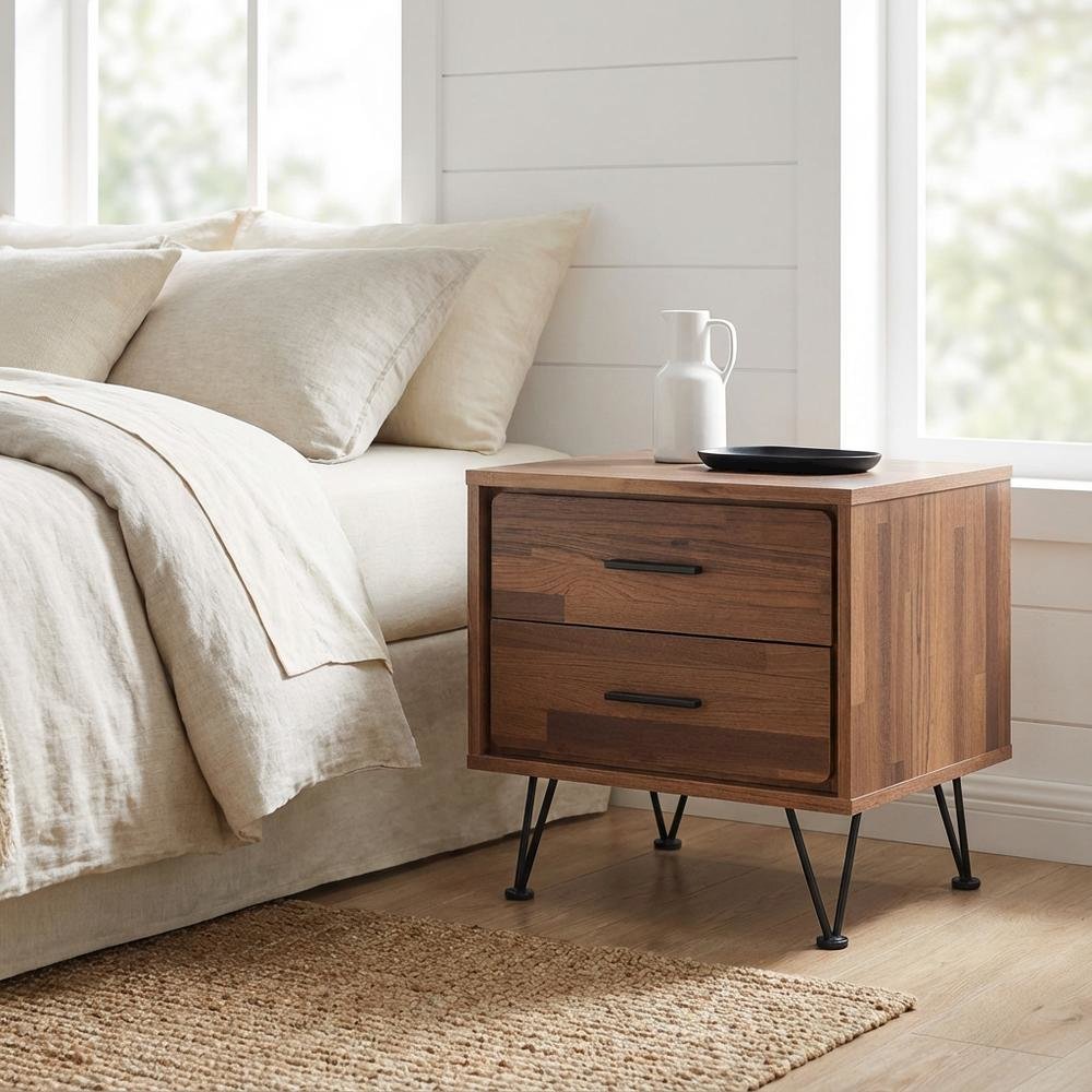 Walnut Night Table with Contemporary Design for Bedroom Storage