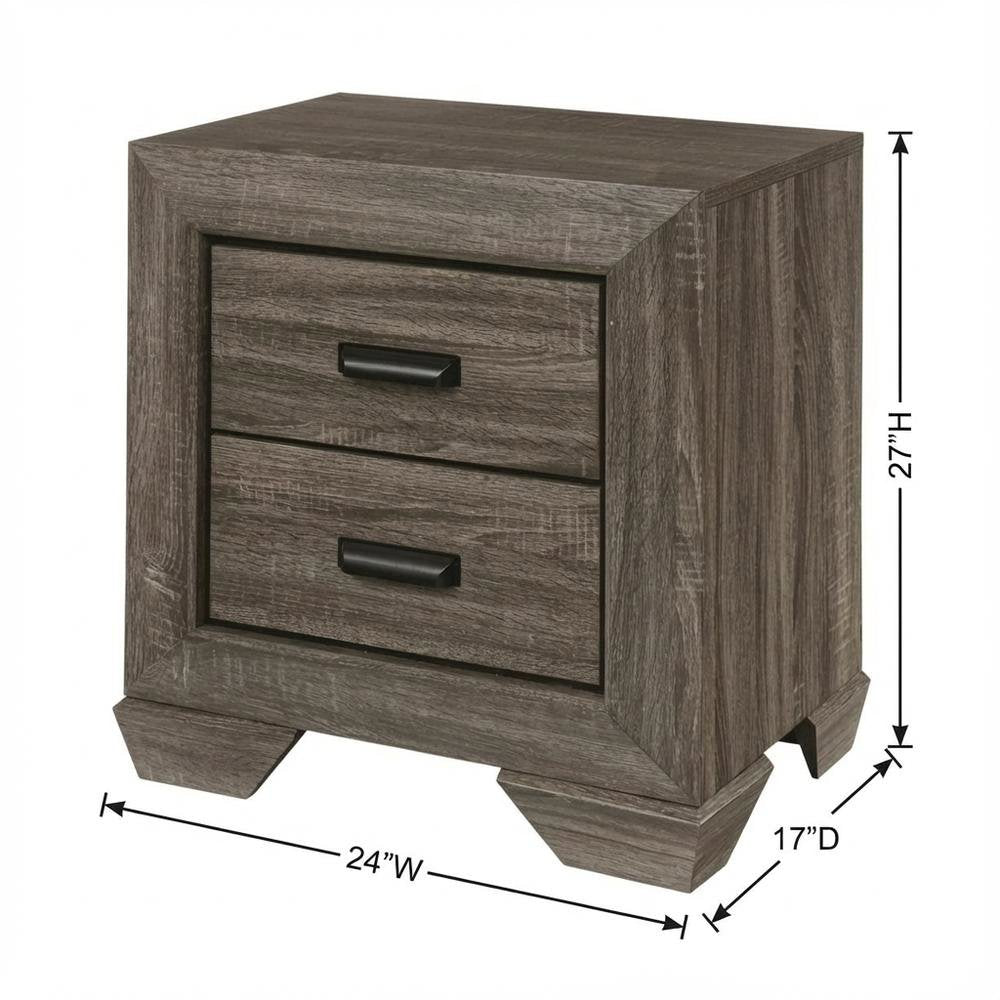 Weathered Gray Grain Bedroom Nightstand with Rustic Country-Cottage Style