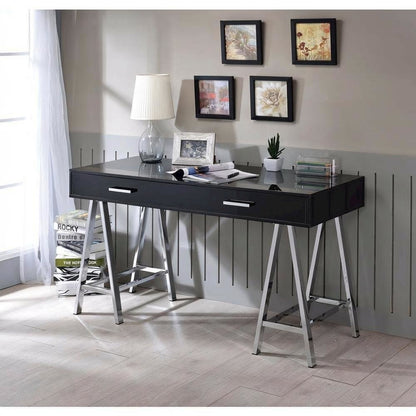 Black High Gloss And Chrome Finish Office Desk With Built-In Usb Port