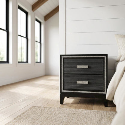 Weathered Black Nightstand with Wooden Construction and Compact Design
