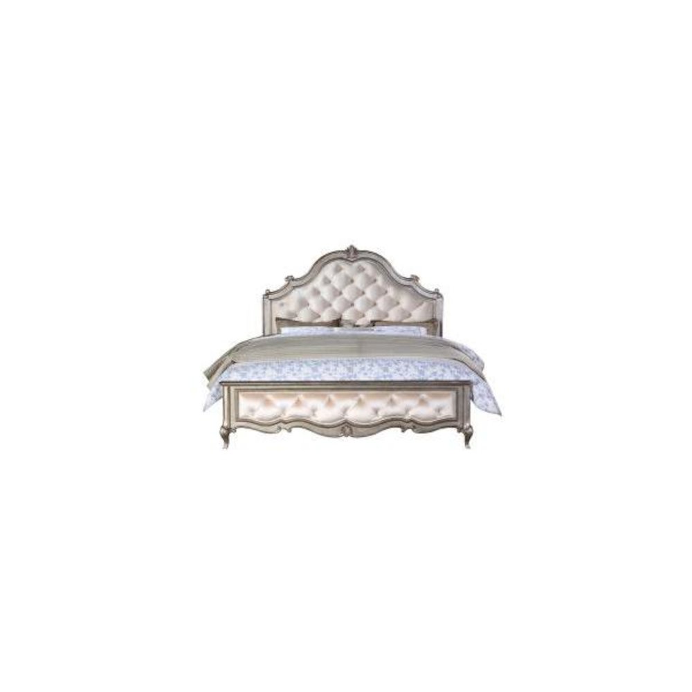 Esteban Eastern King Bed Ivory Velvet & Antique Champagne