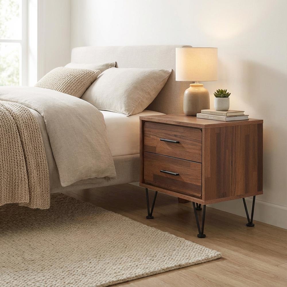 Walnut Night Table with Contemporary Design for Bedroom Storage