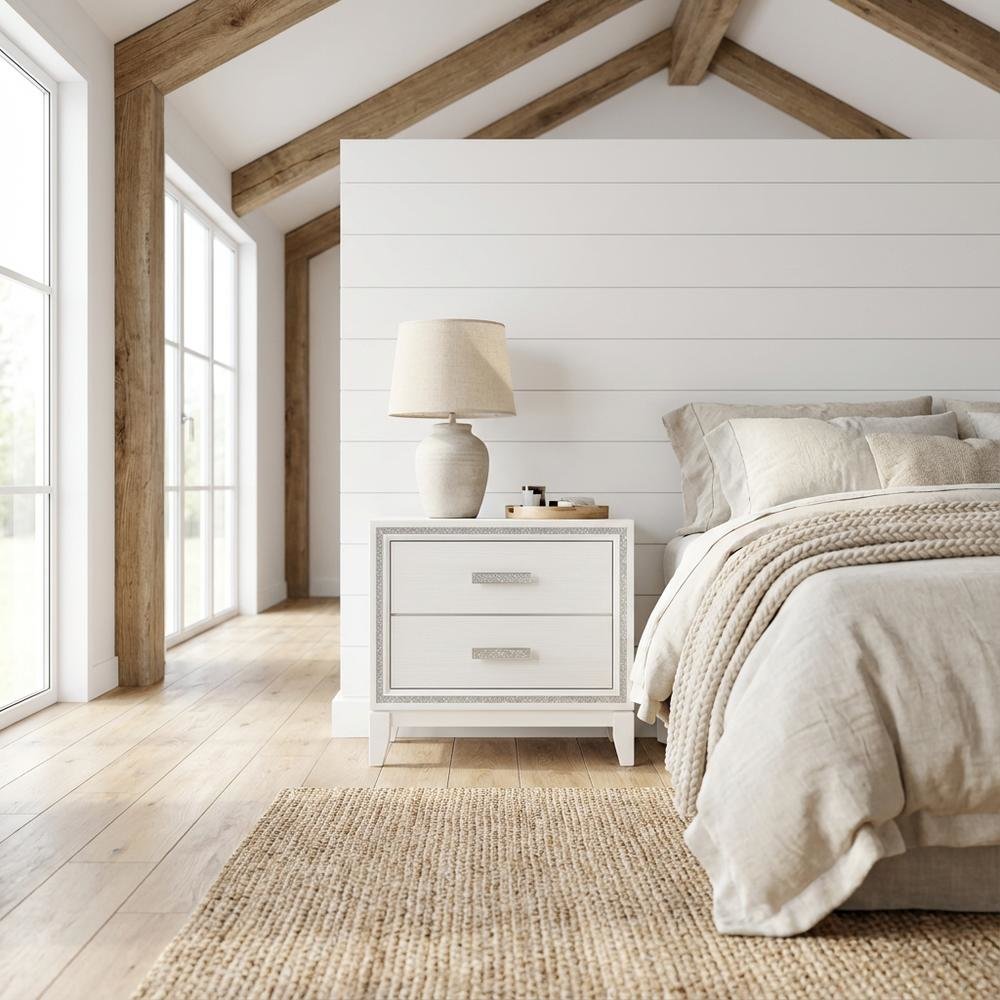 White Finish Nightstand with Modern Design and Storage Space