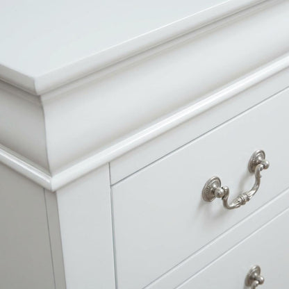White Traditional Nightstand with Brushed Nickel Handle, Solid Wood Construction