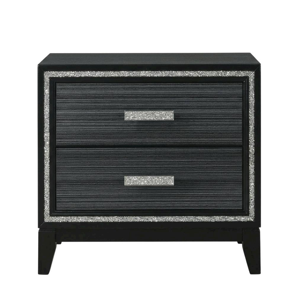Weathered Black Nightstand with Wooden Construction and Compact Design