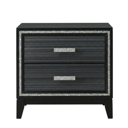 Weathered Black Nightstand with Wooden Construction and Compact Design