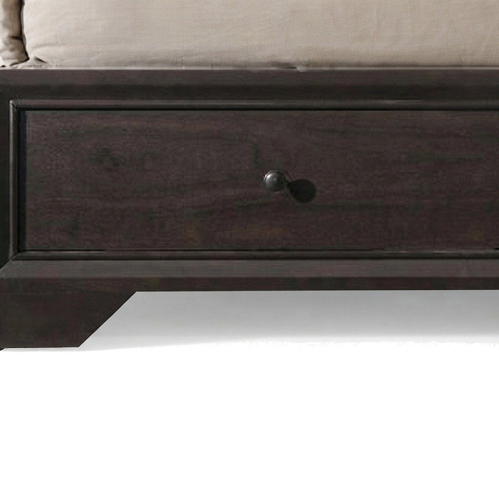 Wood Veneer Queen Bed Frame with Headboard and 4-Drawer Storage, Espresso