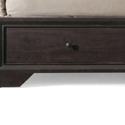 Wood Veneer Queen Bed Frame with Headboard and 4-Drawer Storage, Espresso
