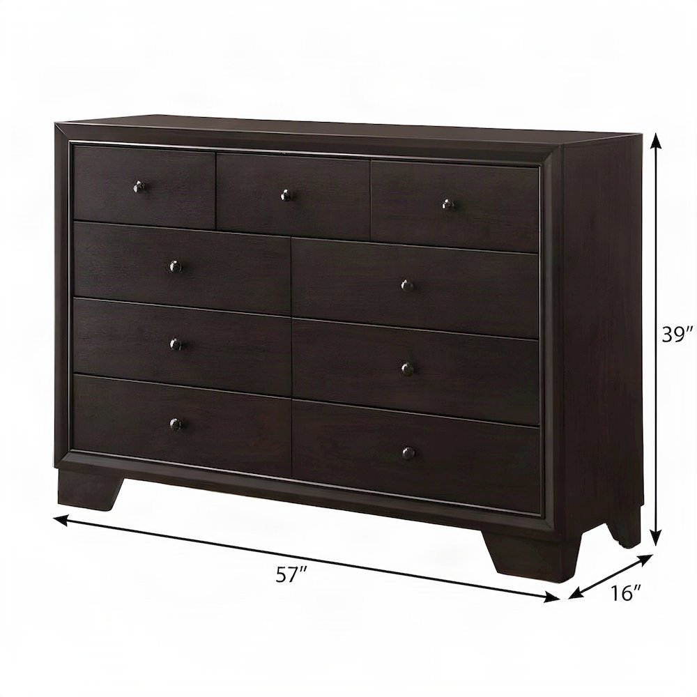 Wood Veneer 9-Drawer Dresser, Wide Chest of Drawers for Bedroom, Espresso