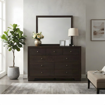 Wood Veneer 9-Drawer Dresser, Wide Chest of Drawers for Bedroom, Espresso