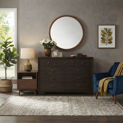 Wood Veneer 9-Drawer Dresser, Wide Chest of Drawers for Bedroom, Espresso