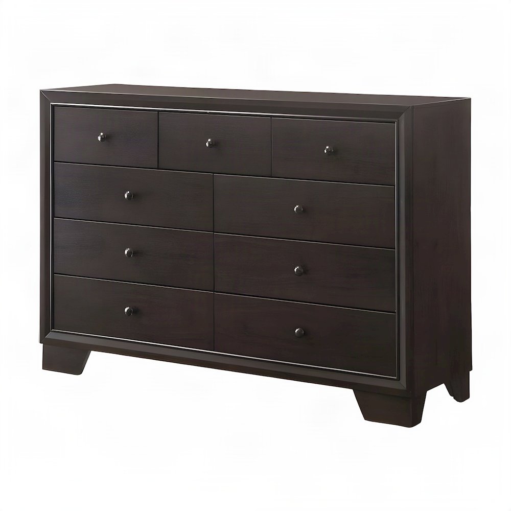Wood Veneer 9-Drawer Dresser, Wide Chest of Drawers for Bedroom, Espresso