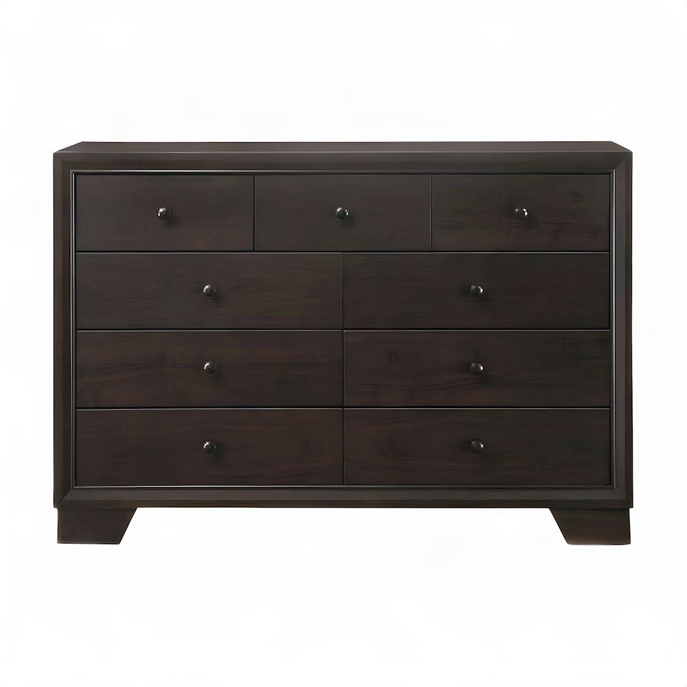 Wood Veneer 9-Drawer Dresser, Wide Chest of Drawers for Bedroom, Espresso