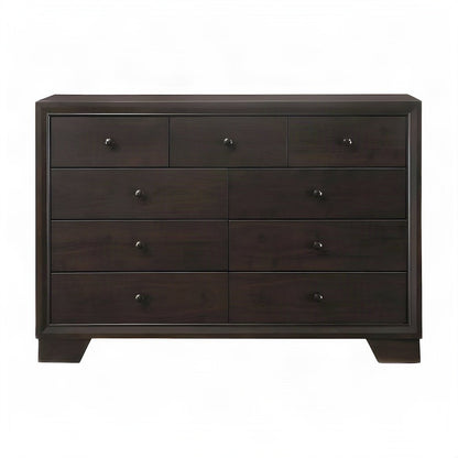 Wood Veneer 9-Drawer Dresser, Wide Chest of Drawers for Bedroom, Espresso