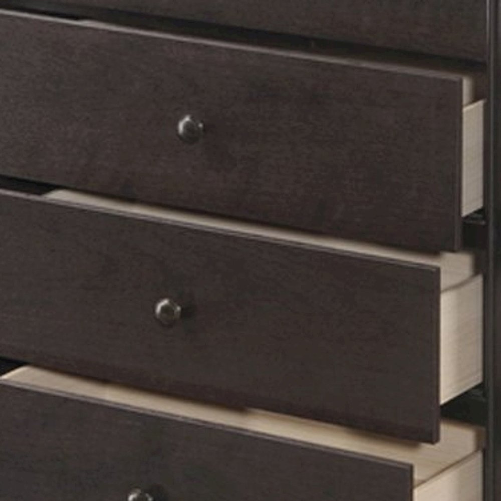 Wood Veneer 5-Drawer Tall Dresser, Transitional Chest of Drawers, Espresso