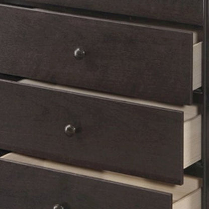 Wood Veneer 5-Drawer Tall Dresser, Transitional Chest of Drawers, Espresso