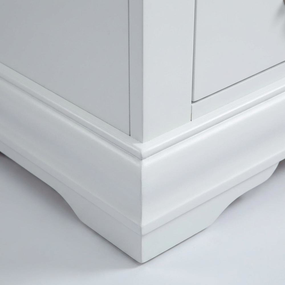 White Traditional Nightstand with Brushed Nickel Handle, Solid Wood Construction