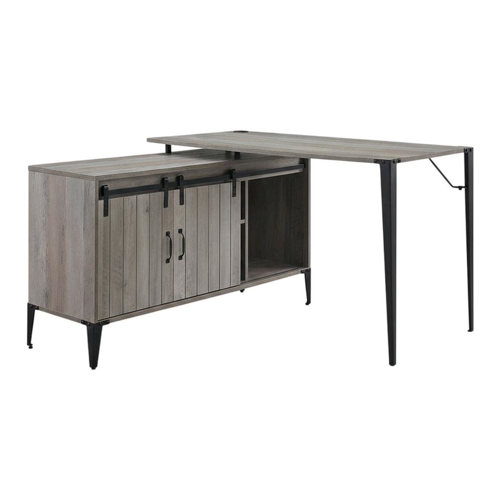 Industrial Gray Oak And Black Finish Writing Desk With Modern Design