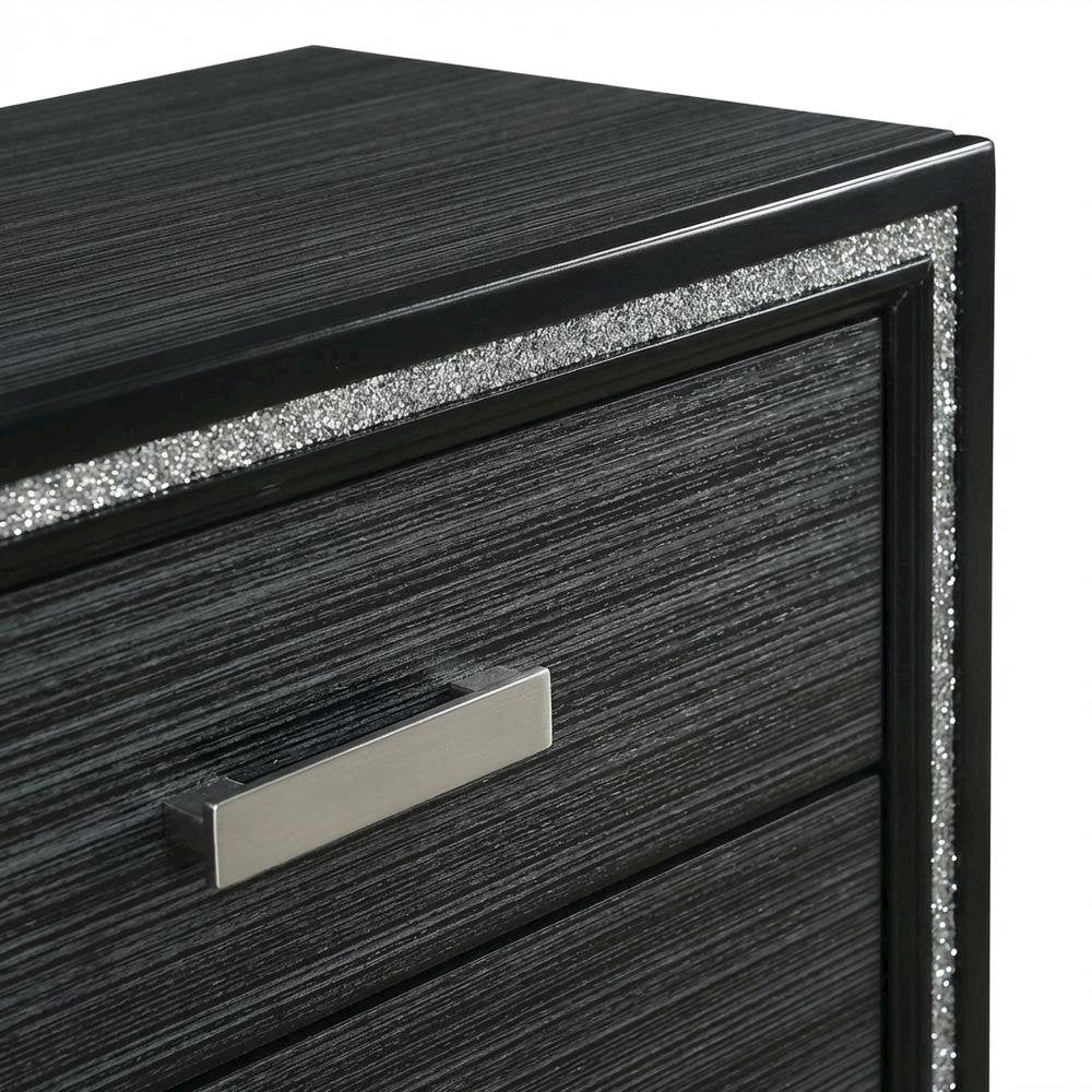 Weathered Black Nightstand with Wooden Construction and Compact Design