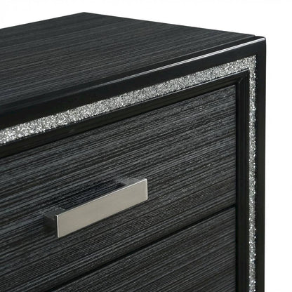 Weathered Black Nightstand with Wooden Construction and Compact Design