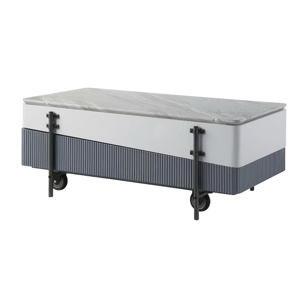 White and Gray High Gloss Coffee Table with Lift Top and Storage Space