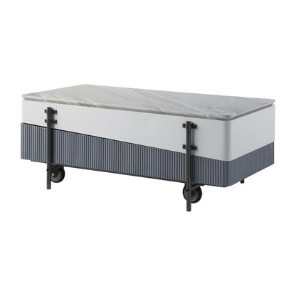 White and Gray High Gloss Coffee Table with Lift Top and Storage Space