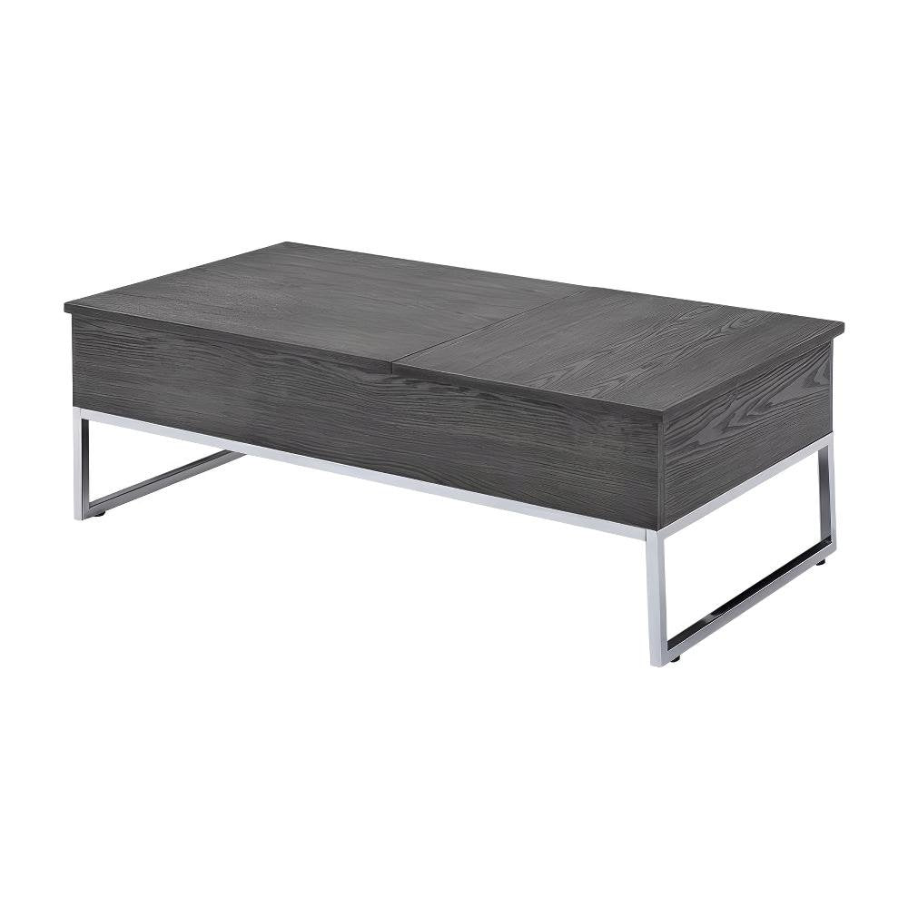 Gray Oak Coffee Table with Lift Top, Metal and Wood Veneer, Modern Design