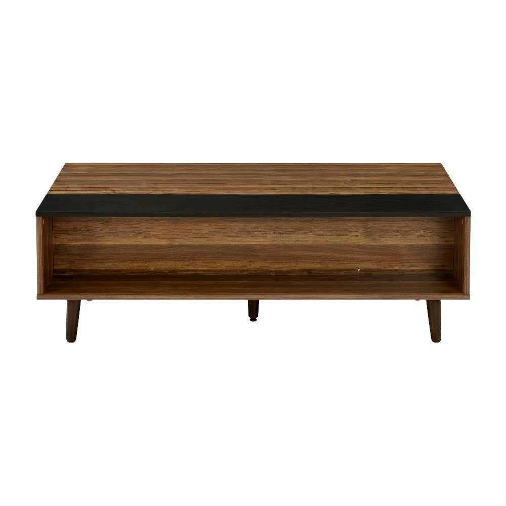Coffee Table Walnut and Black Lift-Top with Solid Wood, Veneer Storage Surface