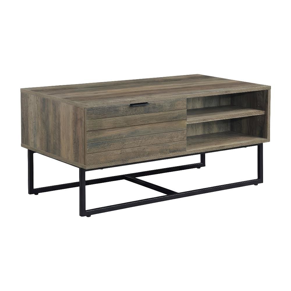 Brown Rectangular Coffee Table - Composite Wood and Metal Frame, Rustic Finish