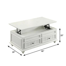 White Washed Coffee Table with Lift Top Wood Veneer Melamine Surface 48-Inch