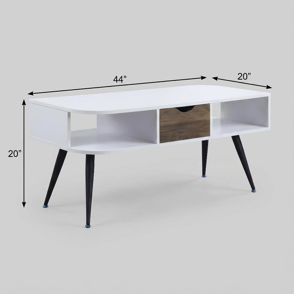 White Rectangular Coffee Table with Metal Frame and Composite Wood Surface