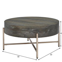 Dark Oak and Champagne Coffee Table with Metal Frame and Wood Veneer Surface