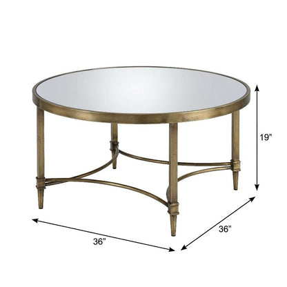 Mirrored Coffee Table with Antique Brass Finish and Sleek Design