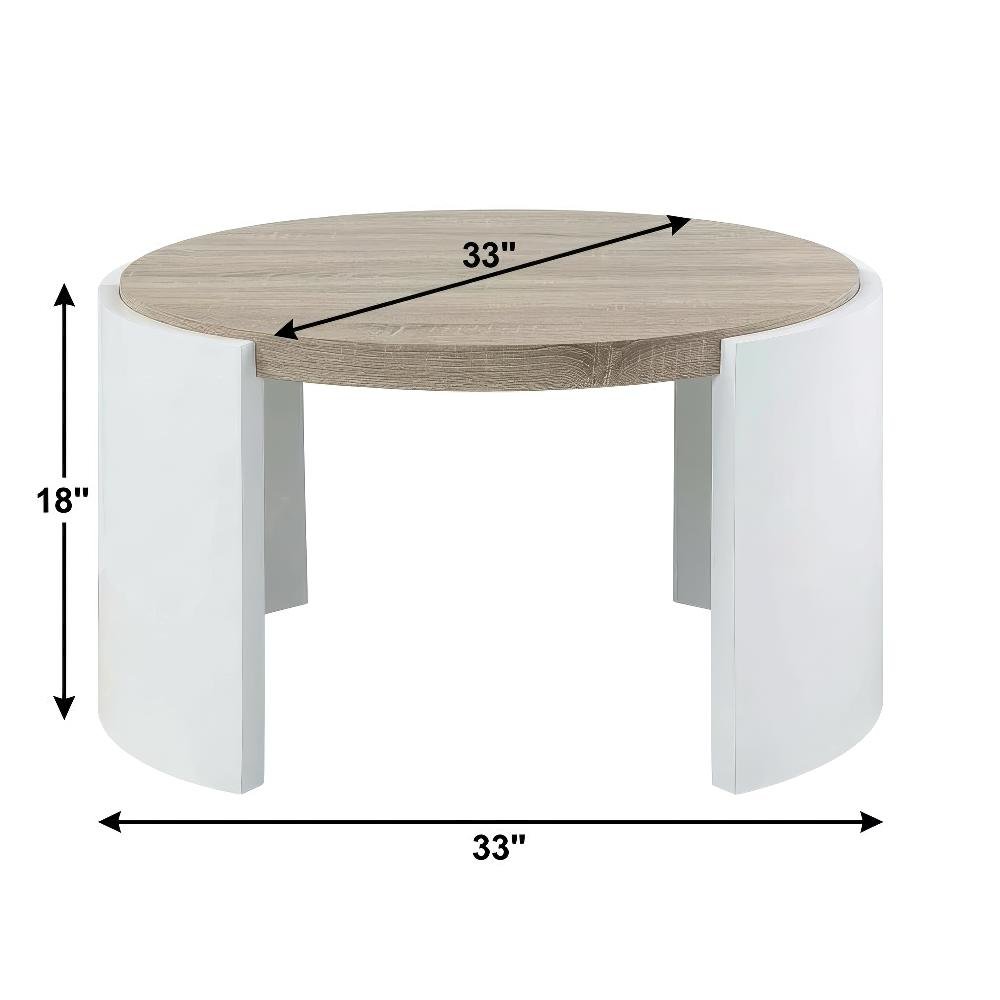 White High Gloss Coffee Table with Oak Finish and Durable Design