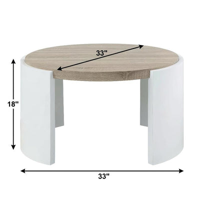 White High Gloss Coffee Table with Oak Finish and Durable Design