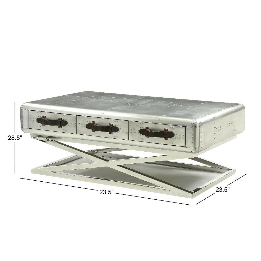 Aluminum Coffee Table with Top Grain Leather Surface and Durable Frame