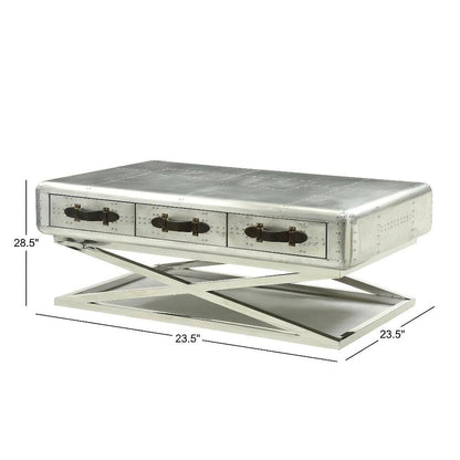 Aluminum Coffee Table with Top Grain Leather Surface and Durable Frame