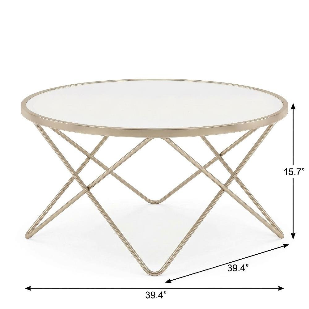 Champagne Coffee Table with Frosted Glass Top and Metal Frame Design
