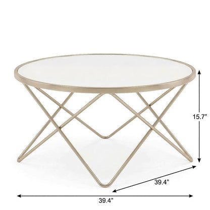 Champagne Coffee Table with Frosted Glass Top and Metal Frame Design