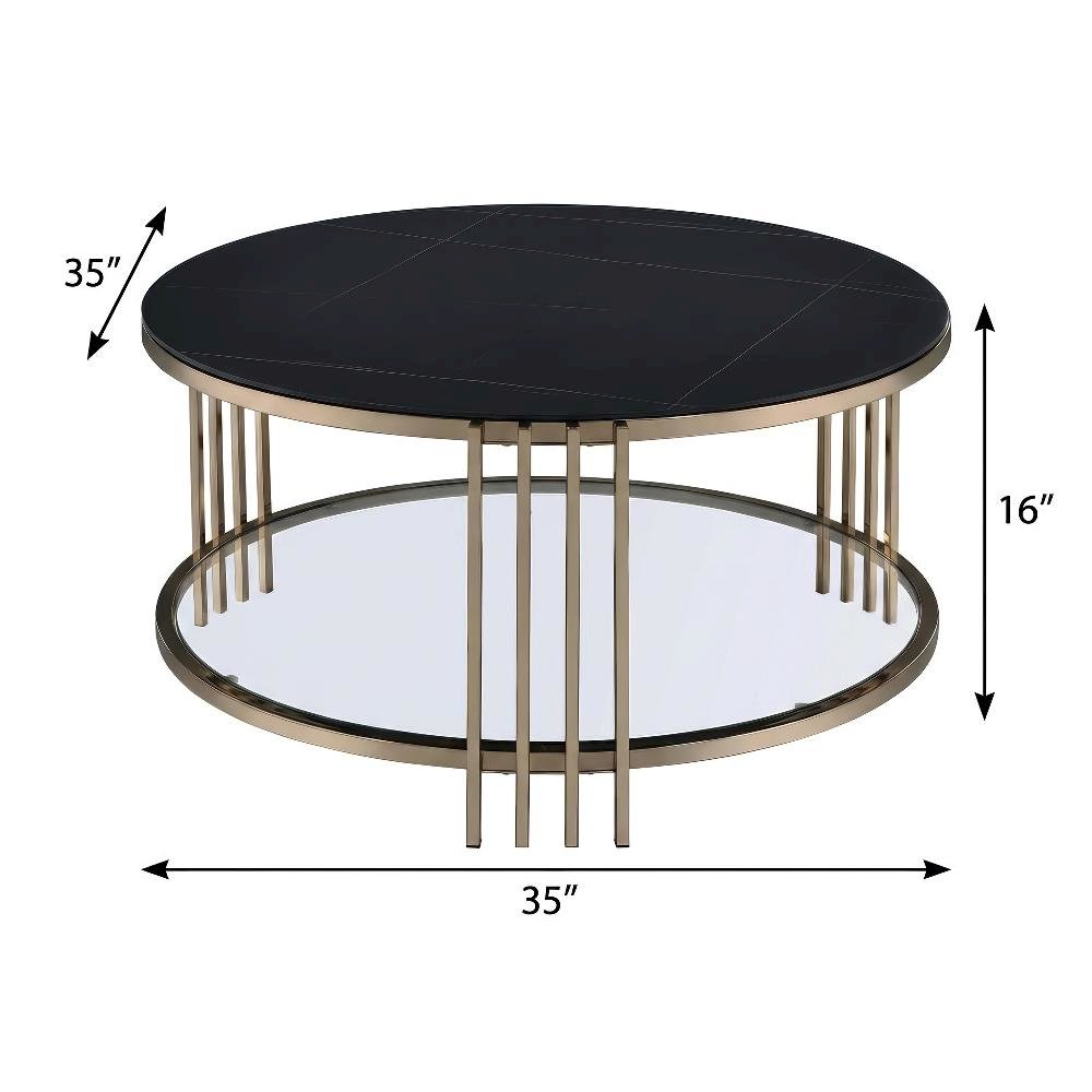 Coffee Table, Champagne Finish and Durable Sintered Stone Top Solid Construction