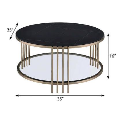 Coffee Table, Champagne Finish and Durable Sintered Stone Top Solid Construction