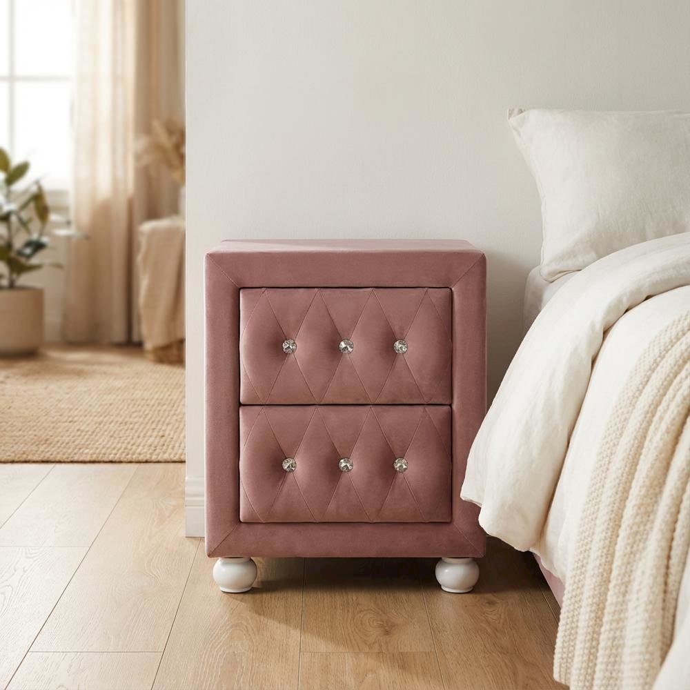 Pink Fabric Nightstand with Rectangular Shape and Modern Design