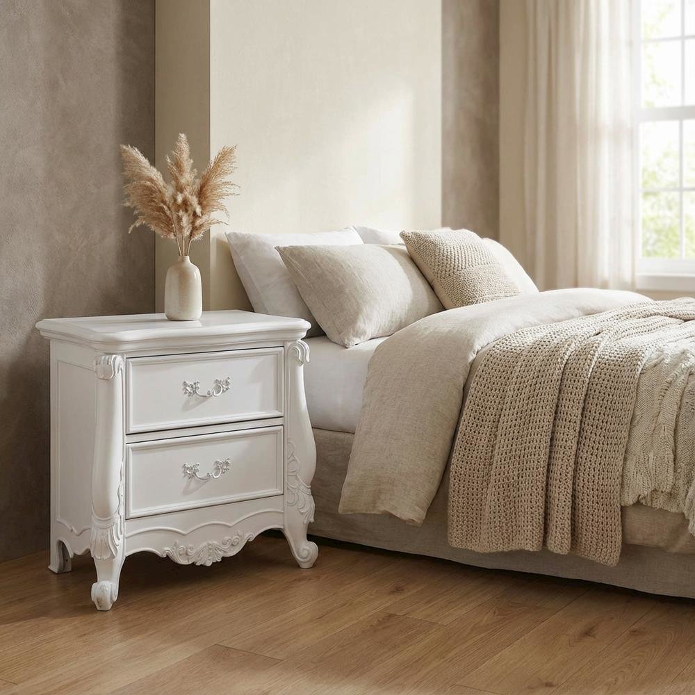 White Finish Nightstand with Modern Design and Sturdy Construction
