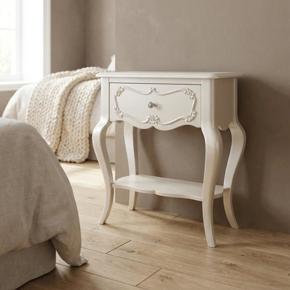 Pearl White Nightstand with Modern Bedroom Storage and Sleek Design