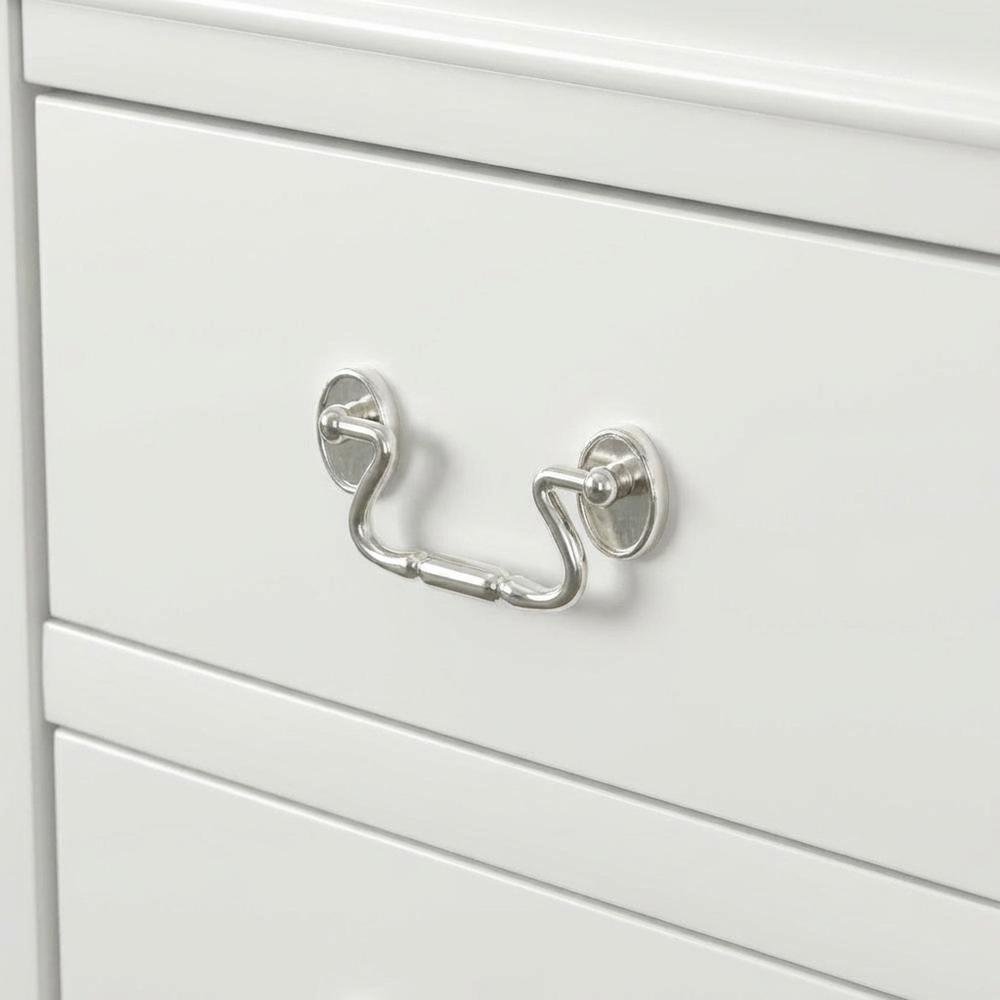 White Bedroom Nightstand with Traditional Design and Brushed Nickel Accents